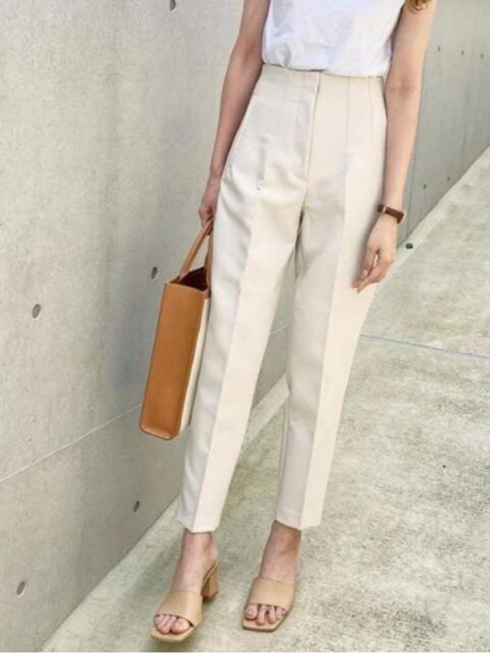 Zara Oyster White High-Waist Tailored Trousers